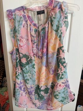 Lane Bryant Floral Patchwork Ruffle Sleeve Blouse - Pastel Multicolor